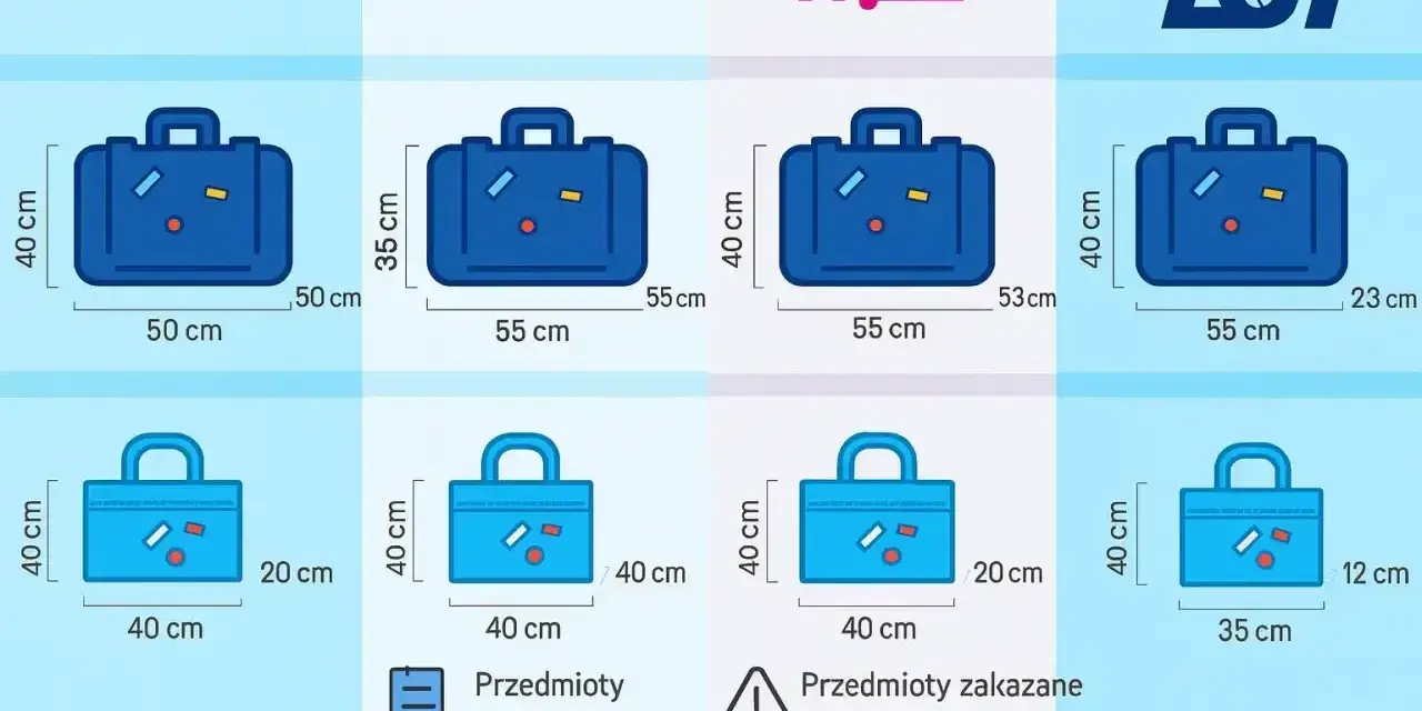 Porównanie wymiarów bagażu podręcznego i rejestrowanego dla linii lotniczych Ryanair, Air France, Wizz Air i LOT.