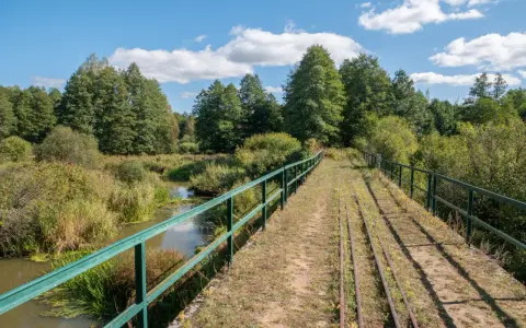 Most starych torów kolejowych nad rzeką w najstarszym parku narodowym w Polsce.