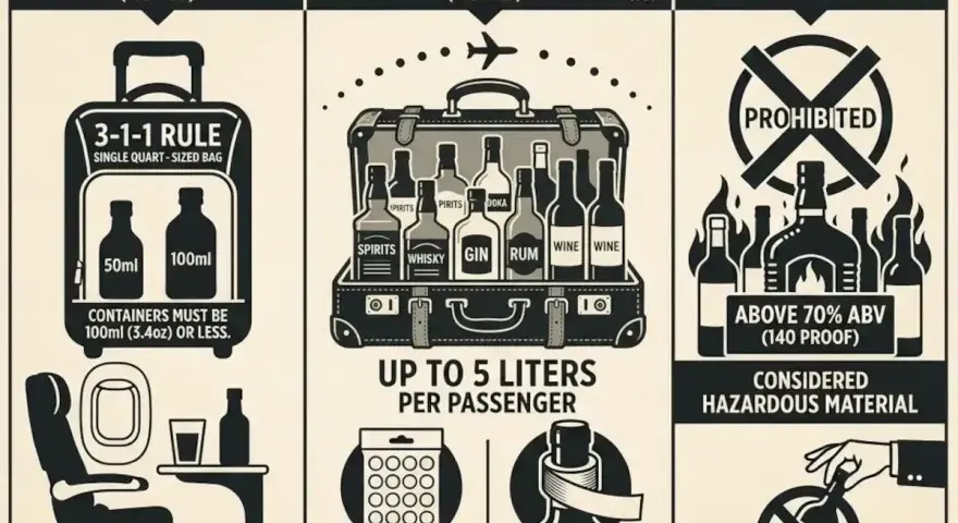 Czy można przewozić alkohol w bagażu rejestrowanym? Tak, do 5 litrów na pasażera, w oryginalnych opakowaniach, zabezpieczonych taśmą.