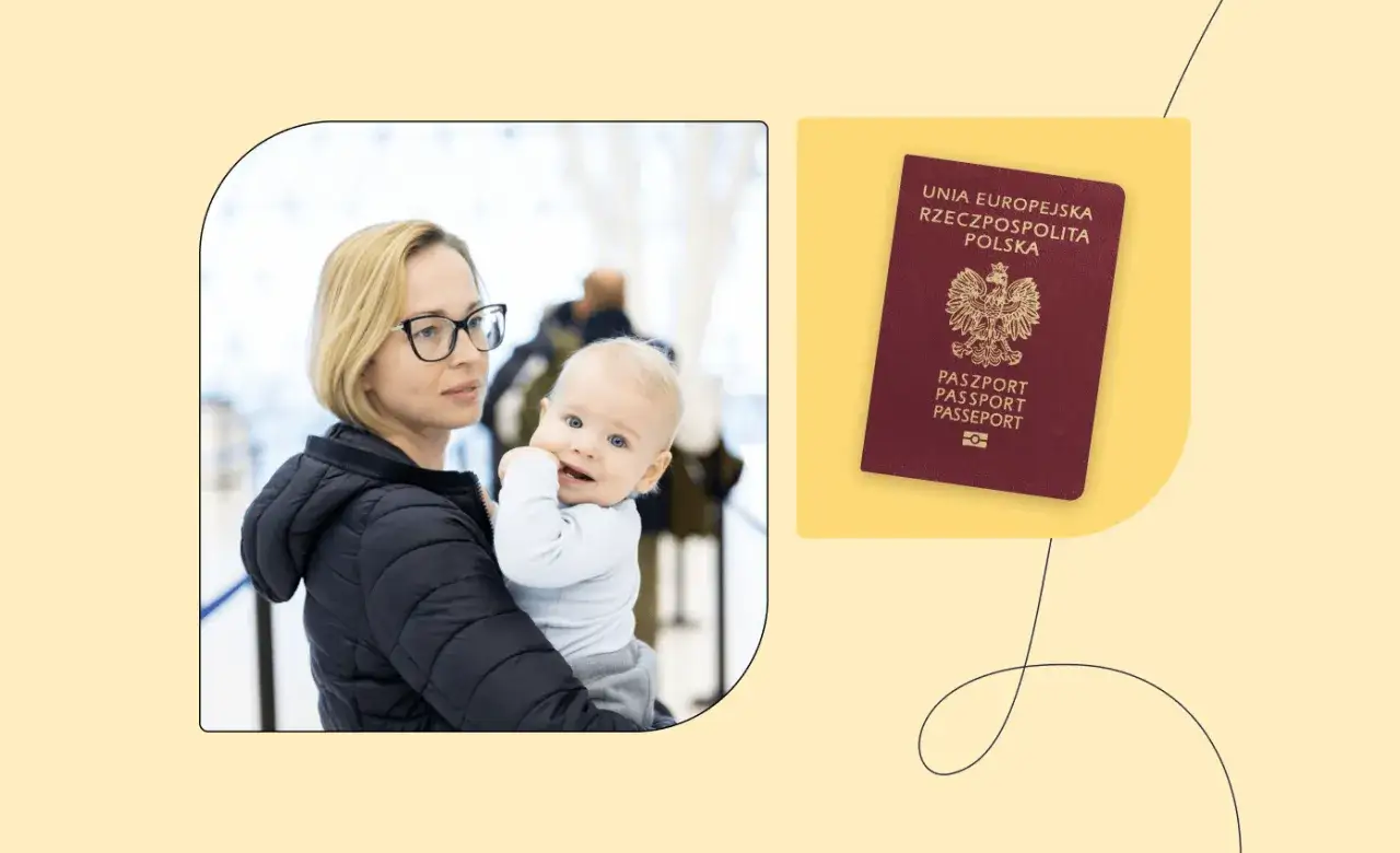 Mama z dzieckiem w ramionach i polski paszport dla dziecka. Gotowi na podróż!