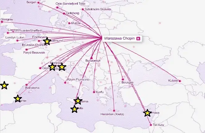 mapa połączeń lotniczych polska wielka brytania