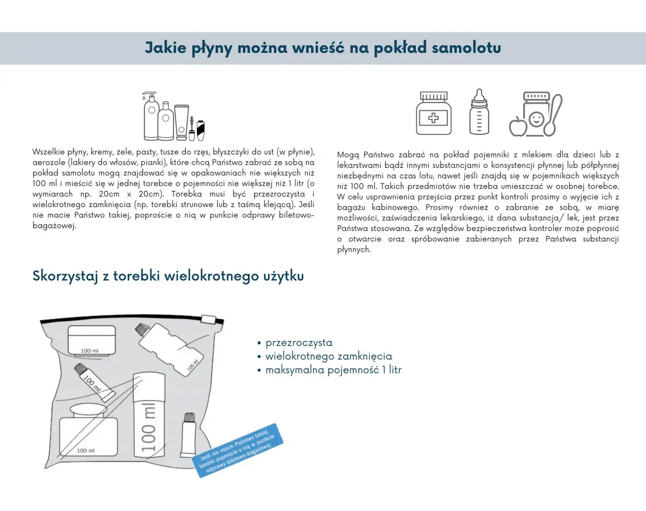Zasady przewozu płyn&oacute;w w bagażu podręcznym