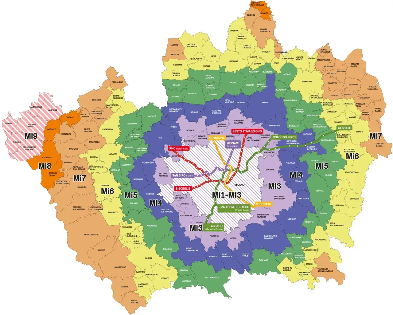 Mapa Mediolanu z zaznaczonymi strefami bezpieczeństwa