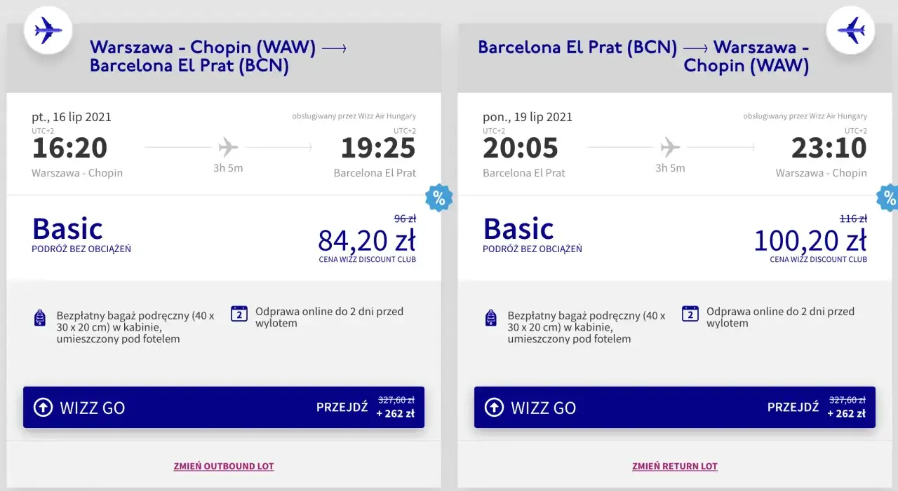 Porównanie linii lotniczych Barcelona Warszawa