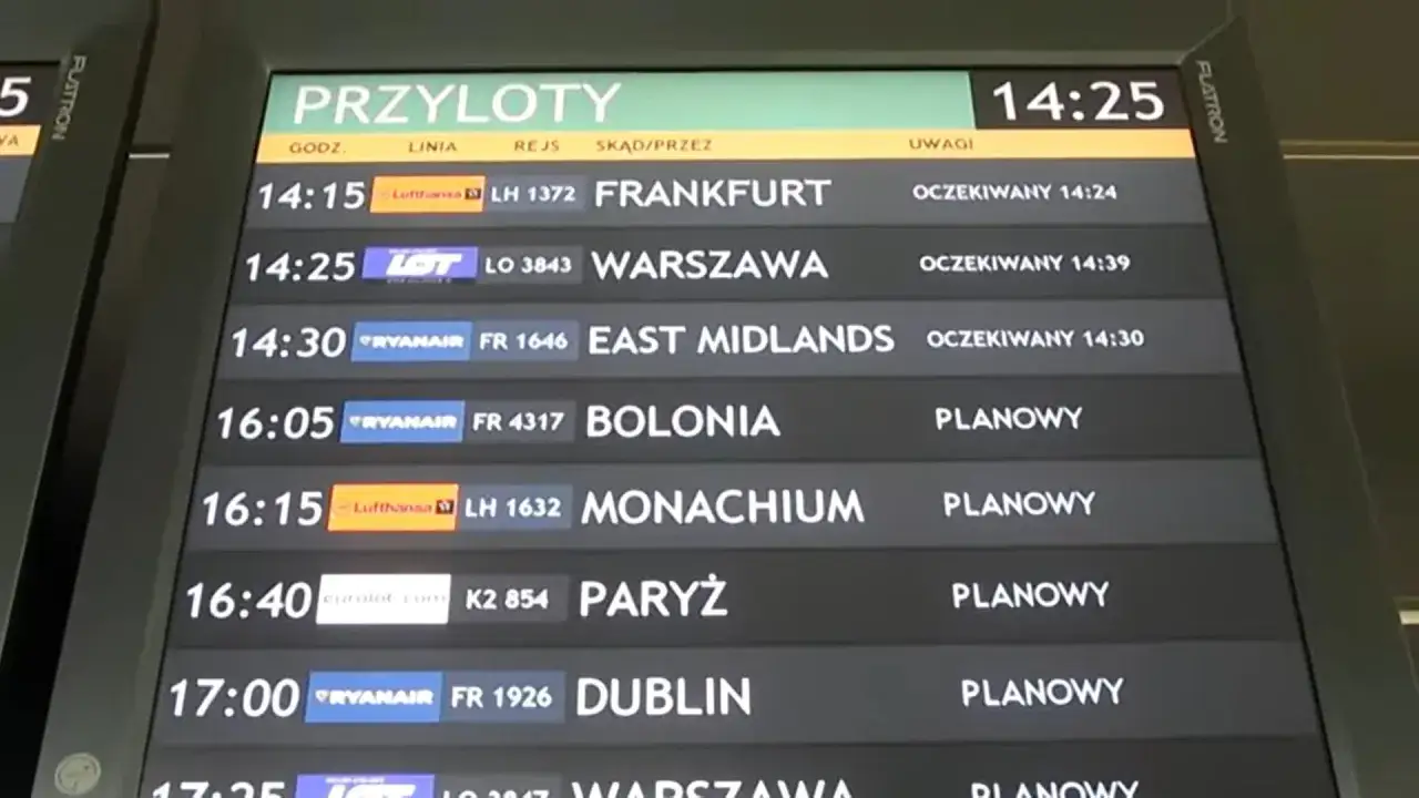 Tablica przylot&oacute;w lotniska